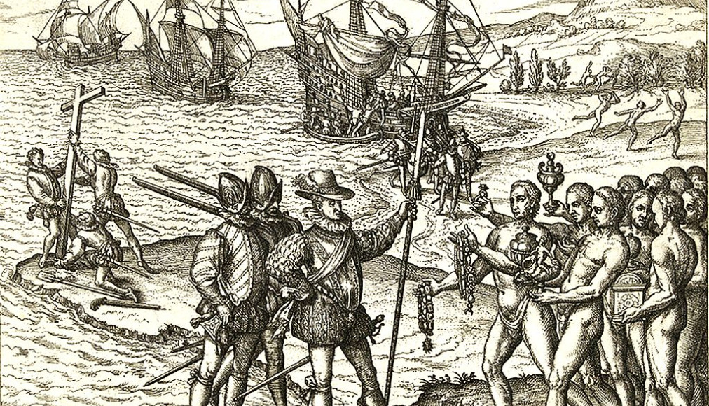 La découverte du Nouveau Monde par Christophe Colomb en 1492, tableau de Theodor de Bry, 1594 La découverte du Nouveau Monde par Christophe Colomb en 1492, tableau de Theodor de Bry, 1594 / ©Domaine public